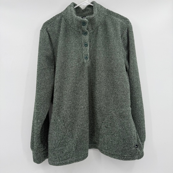 Eddie Bauer Sweater Men XL Green Fleece 1/4 Button Pullover Long Sleeve Comfy - Picture 1 of 11